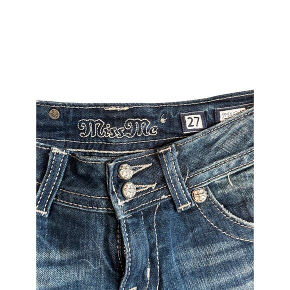 Vintage Y2K Miss Me Bootcut Jeans Womens Size 27 Dark Wash Embellished Sequin Po - Picture 6 of 10